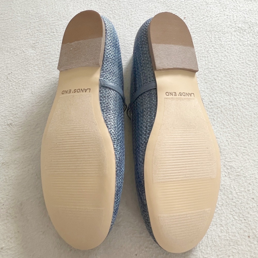 Lands End Mary Jane Flats Women 6.5 Blue Woven Textured Buckle Strap Shoes - Picture 9 of 12
